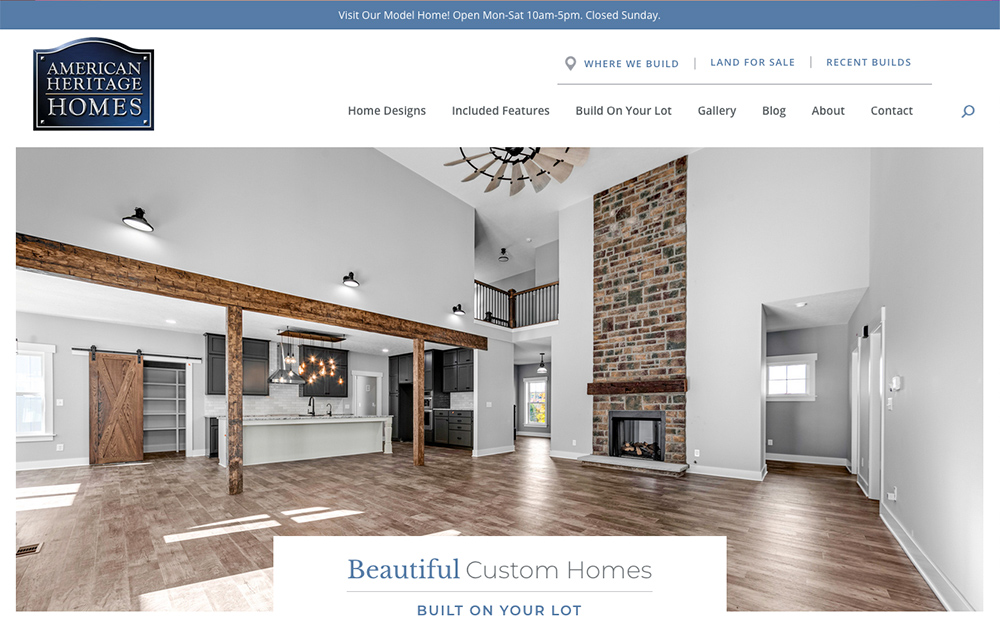 Homepage of a luxury home builder website
