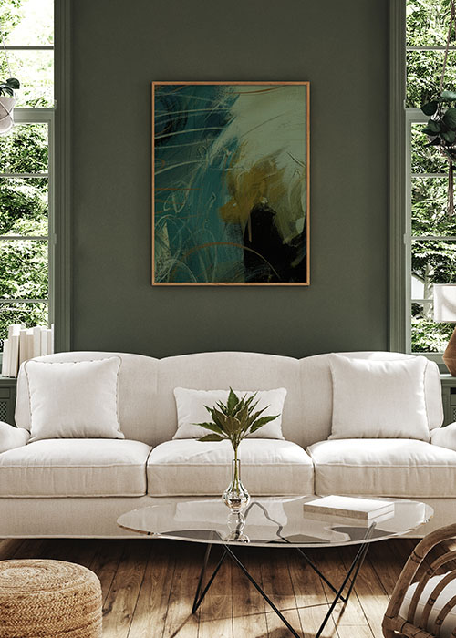 Photo of living room with artwork for Rockford Homes web design project