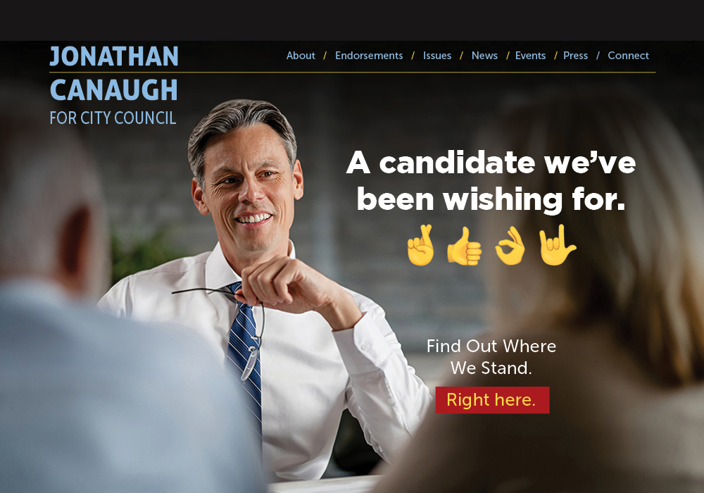 White male candidate website homepage