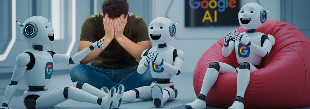 Ai robots laughing at a human