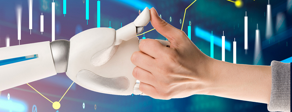 Robotic and human hands reflecting Google algorithms