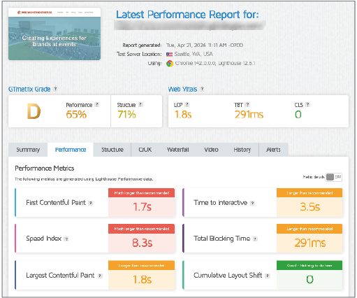Screenshot of website audits