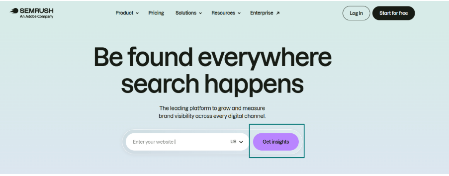 SEMRush screen shot for a good landing page design