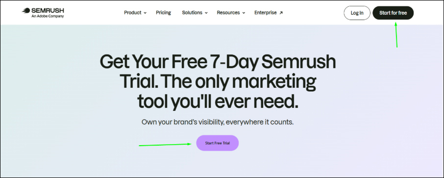 Screen shot for SEM Rush free trial offer